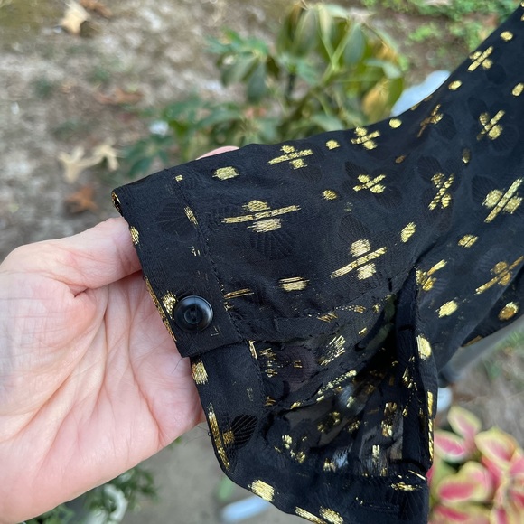 DIANE von FURSTENBERG Black Sheer Blouse, Gold Metallic Detail, 12, EUC - Picture 8 of 12